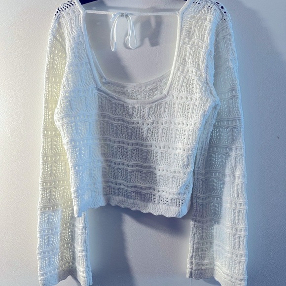 Long-Sleeve Square-Neck Crochet-Style Sweater - Picture 4 of 8